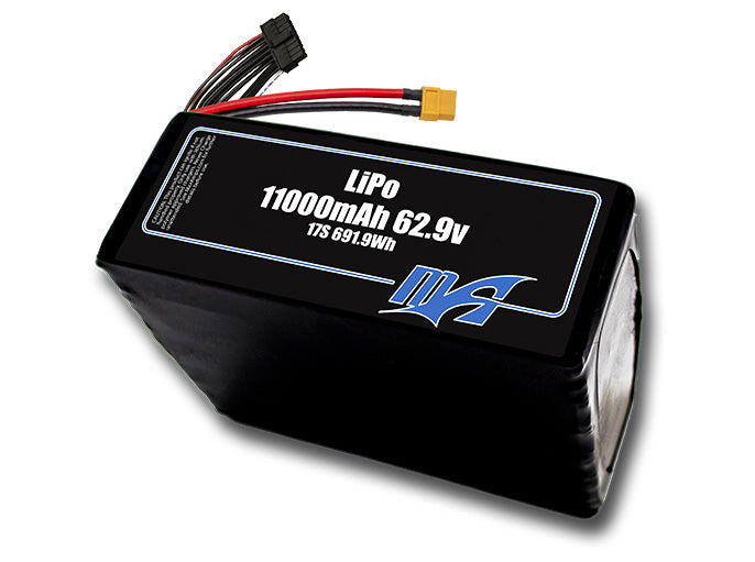 A MaxAmps LiPo 11000mAh 17S 62.9 volt battery pack