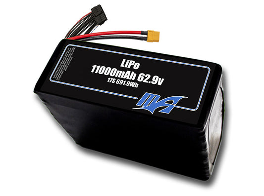 A MaxAmps LiPo 11000mAh 17S 62.9 volt battery pack