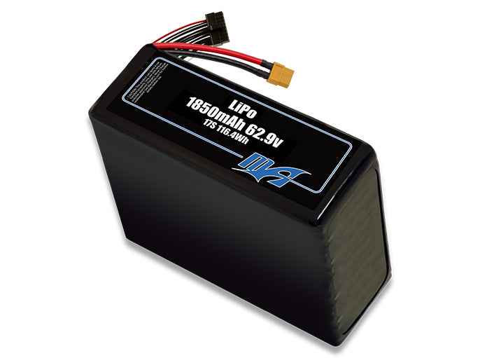 A MaxAmps LiPo 1850mAh 17S 62.9 volt battery pack