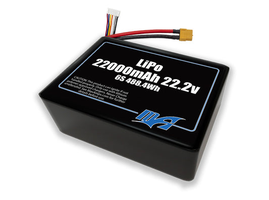 A MaxAmps LiPo 22000mAh 6S 2P 22.2 volt side by side battery pack