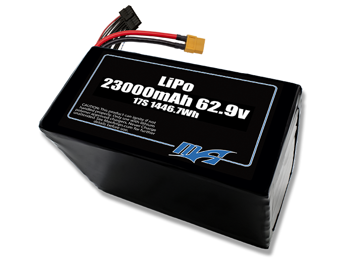 A MaxAmps LiPo 23000mAh 17S 62.9 volt battery pack