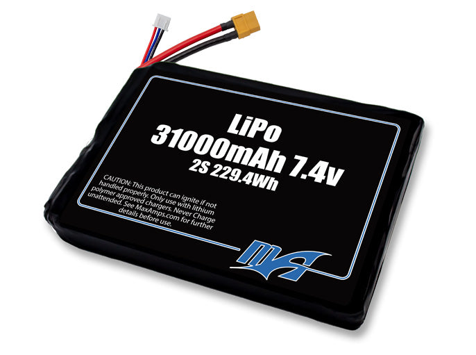 A MaxAmps LiPo 31000mAh 2S 7.4 volt battery pack