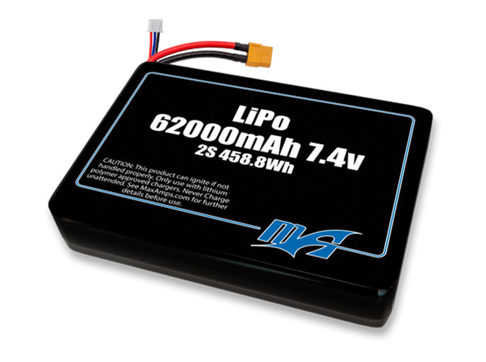 A MaxAmps LiPo 62000mAh 2S 2P 7.4 volt battery pack