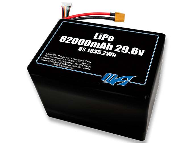 A MaxAmps LiPo 62000mAh 8S 2P 29.6 volt battery pack