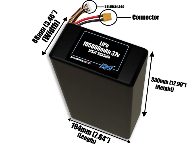 LiPo 105000mAh 10S3P 37v Battery Pack