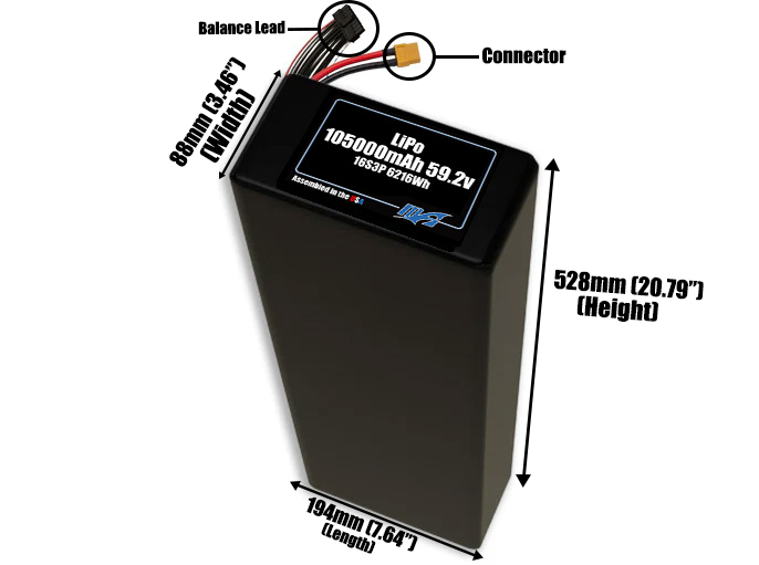 LiPo 105000mAh 16S3P 59.2v Battery Pack