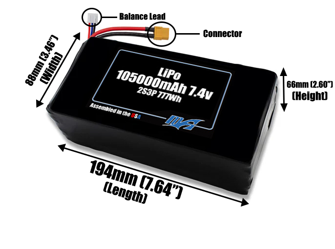 LiPo 105000mAh 2S3P 7.4v Battery Pack