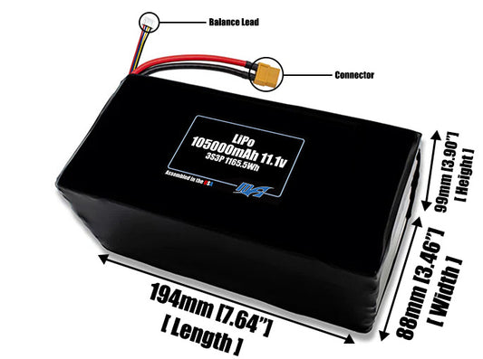 LiPo 105000mAh 3S3P 11.1v Battery Pack