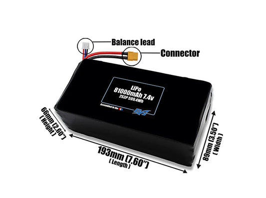 LiPo 81000mAh 2S3P 7.4v Battery Pack