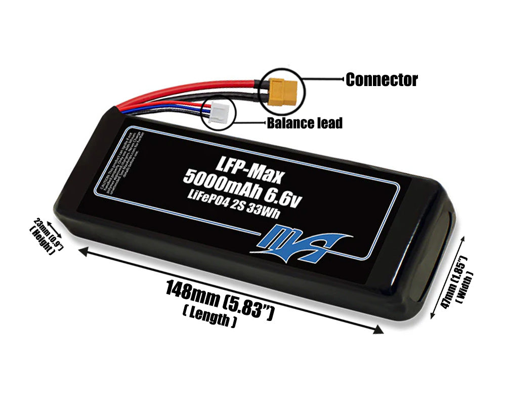 LFP-Max LiFePO4 5000 2S 6.6v Battery Pack