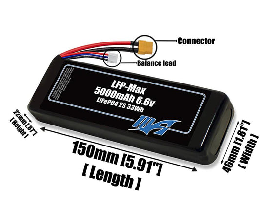 LFP-Max LiFePO4 5000 2S 6.6v Battery Pack
