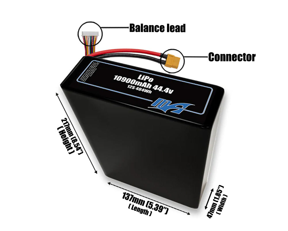 LiPo 10900mAh 12S2P 44.4v Battery Pack