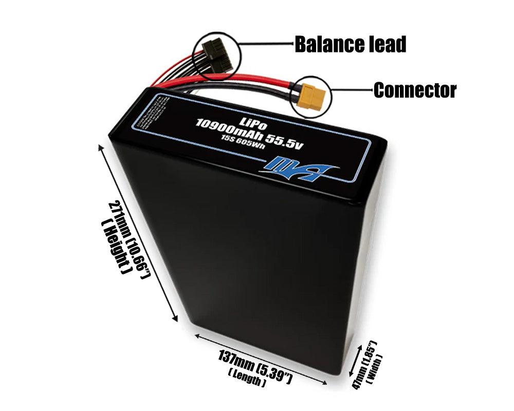 LiPo 10900mAh 15S2P 55.5v Battery Pack