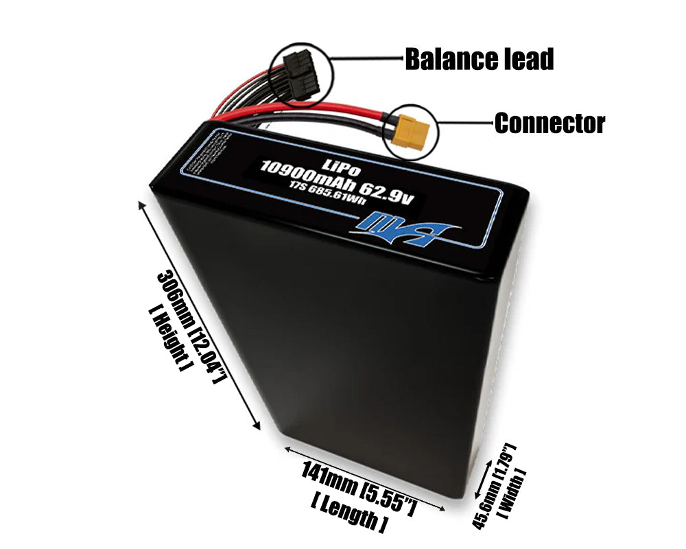 LiPo 10900mAh 17S2P 62.9v Battery Pack