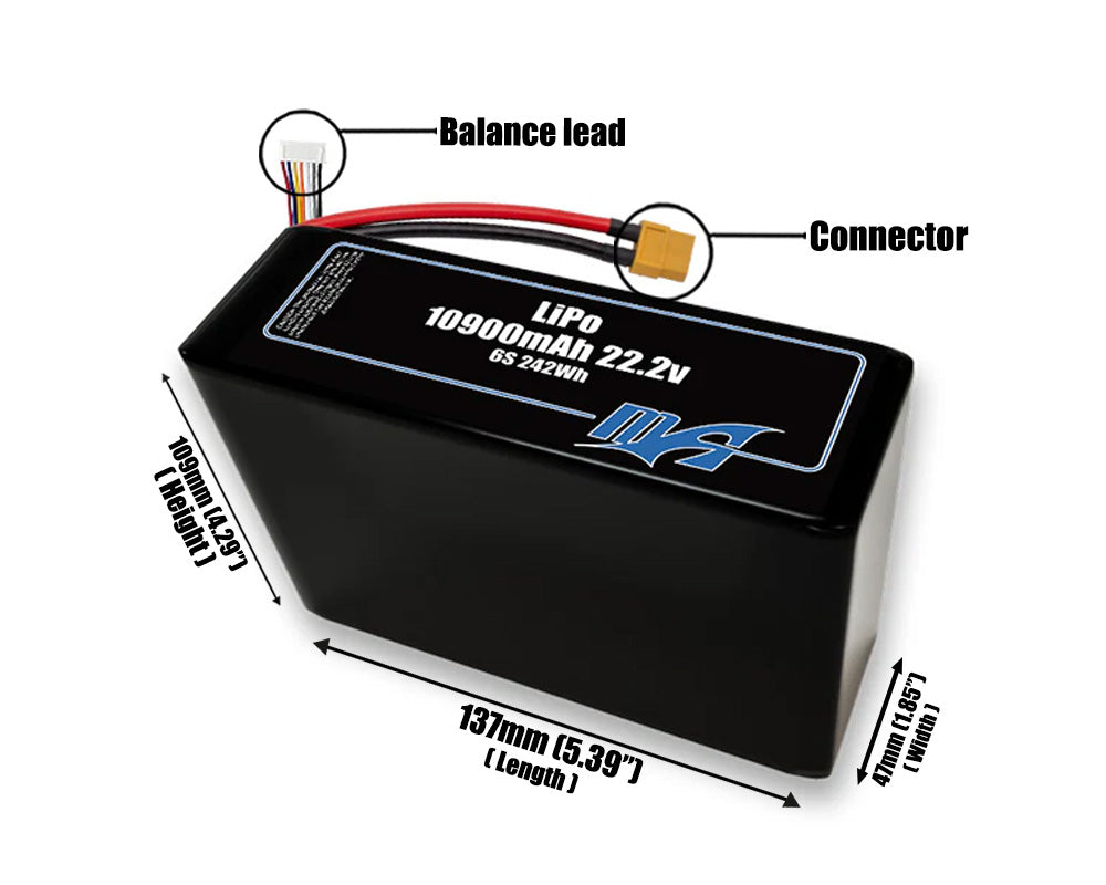 LiPo 10900mAh 6S2P 22.2v Battery Pack