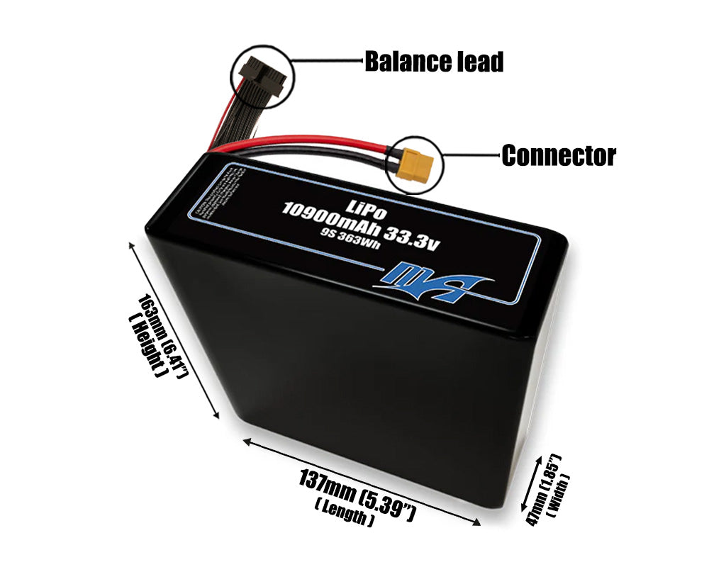 LiPo 10900mAh 9S2P 33.3v Battery Pack