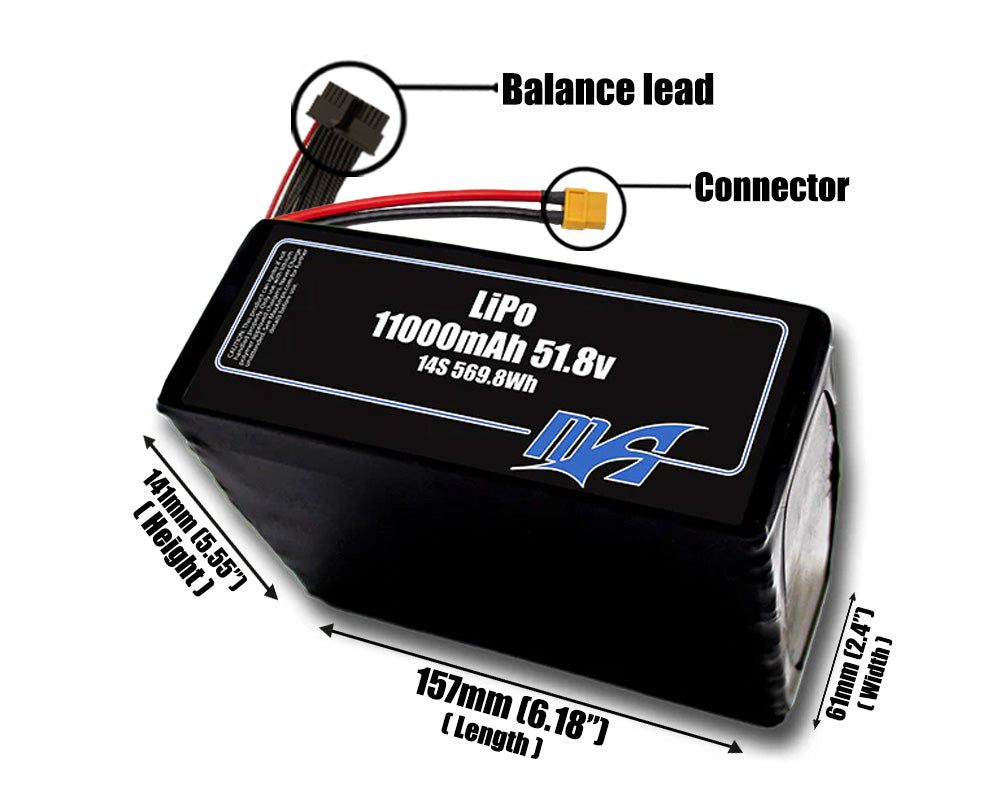 LiPo 11000mAh 14S 51.8v Battery Pack