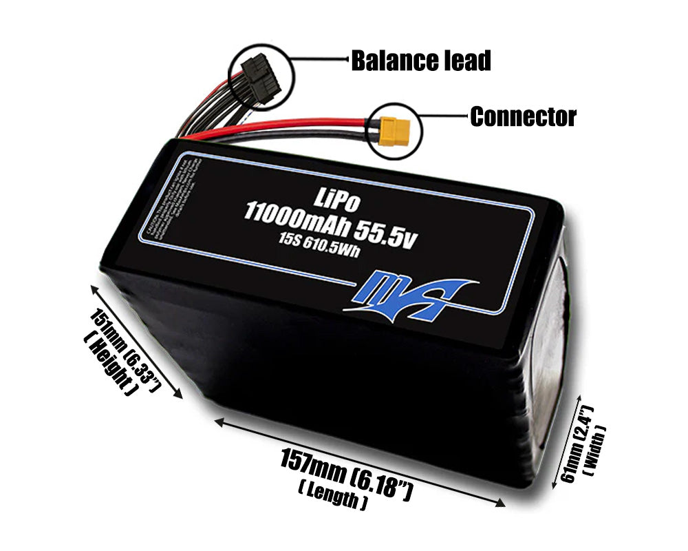 LiPo 11000mAh 15S 55.5v Battery Pack