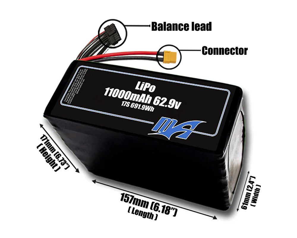 LiPo 11000mAh 17S 62.9v Battery Pack