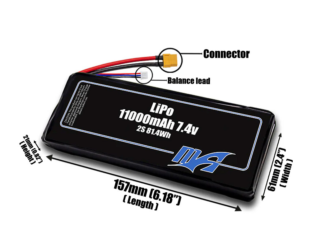 LiPo 11000mAh 2S 7.4v Battery Pack