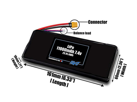LiPo 11000mAh 2S 7.4v Battery Pack