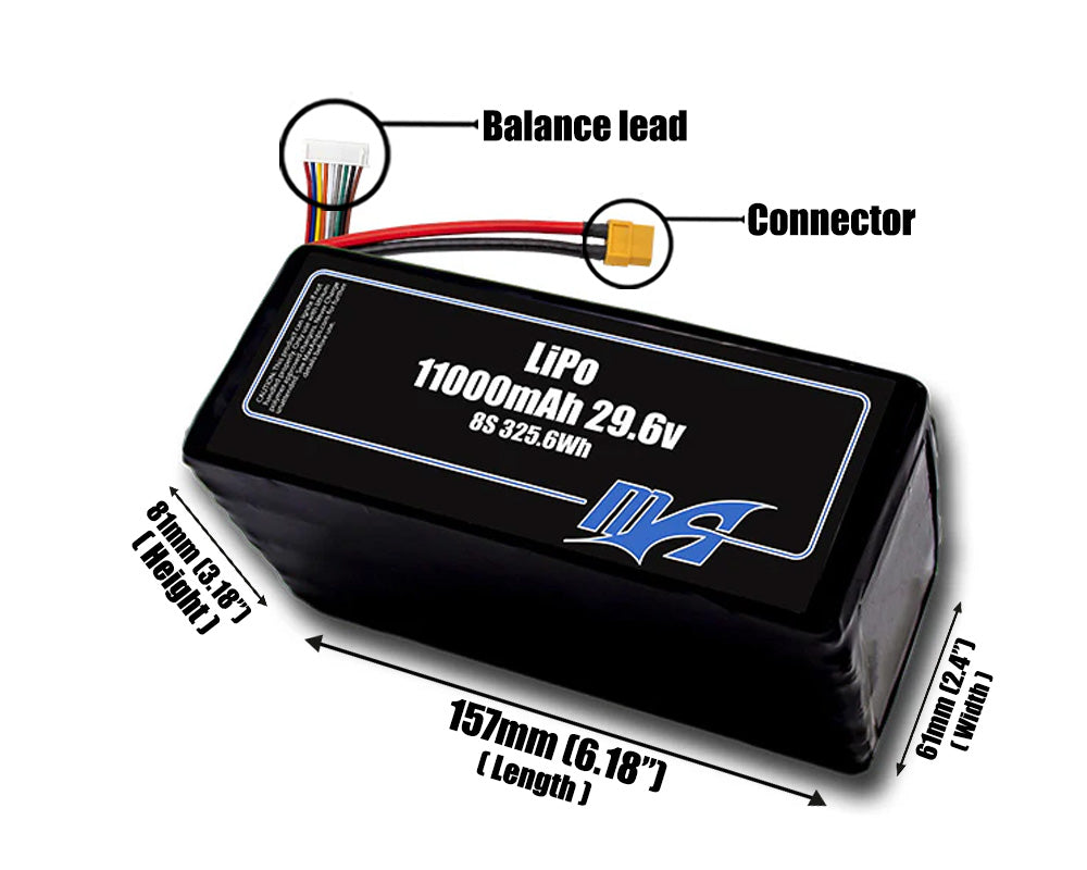 LiPo 11000mAh 8S 29.6v Battery Pack