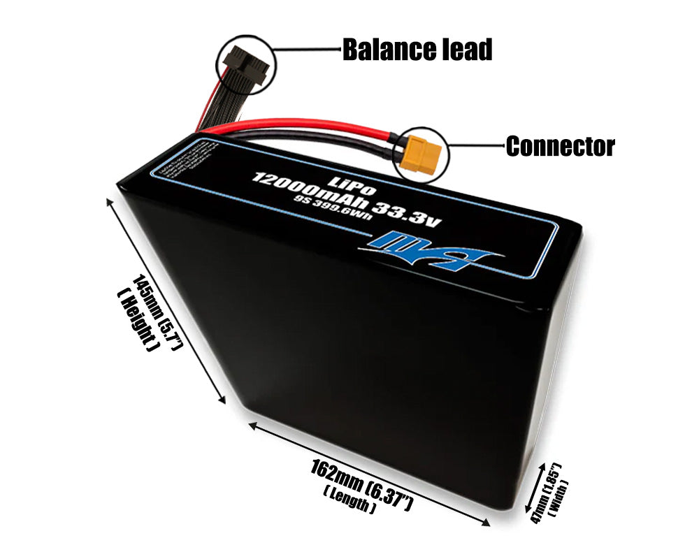 LiPo 12000mAh 9S2P 33.3v Battery Pack