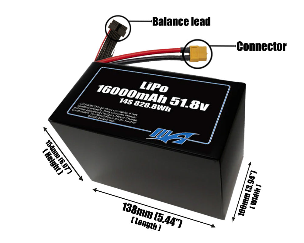 LiPo 16000mAh 14S2P 51.8v SBS Battery Pack