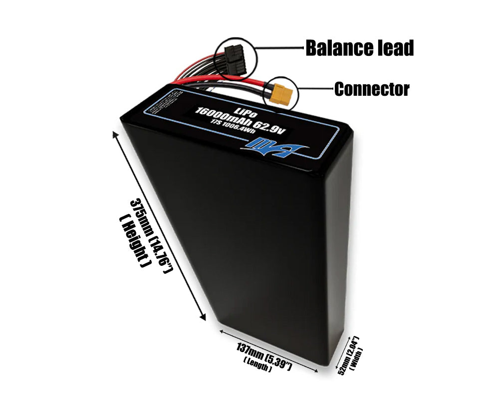 LiPo 16000mAh 17S2P 62.9v Battery Pack