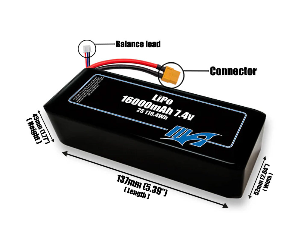 LiPo 16000mAh 2S2P 7.4v Battery Pack