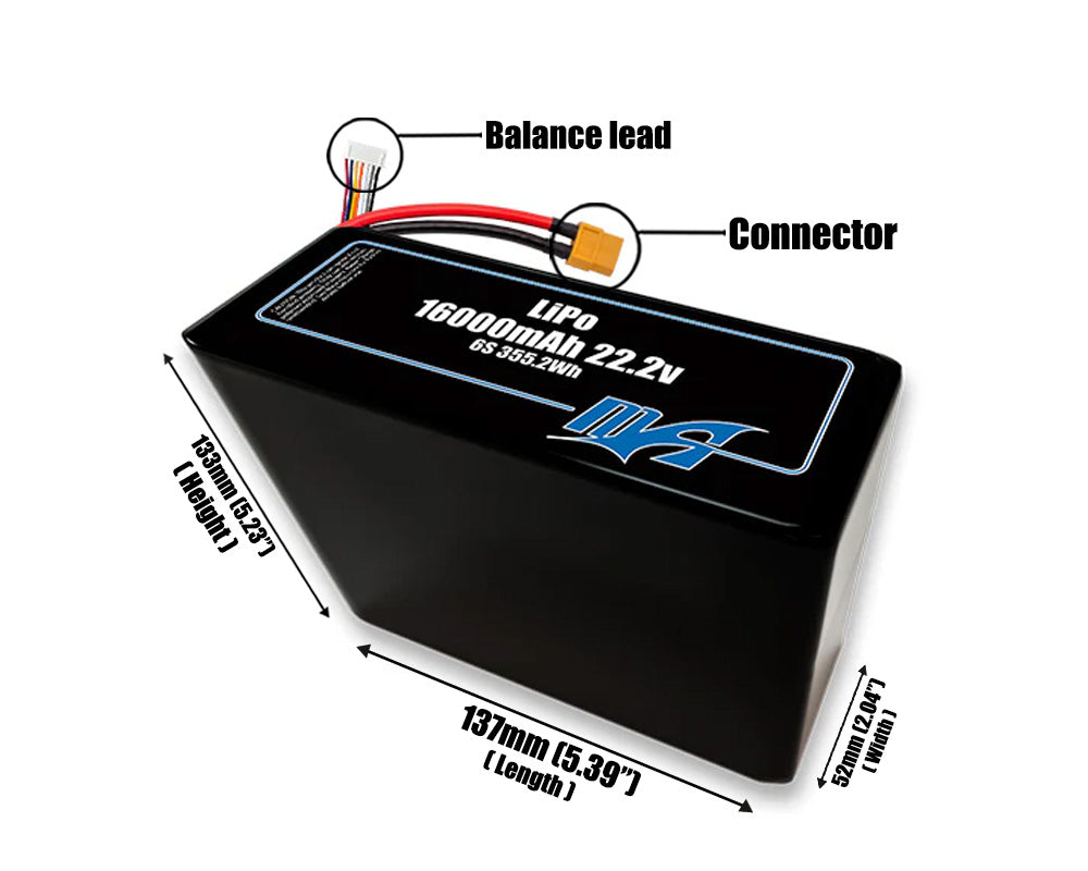 LiPo 16000mAh 6S2P 22.2v Battery Pack