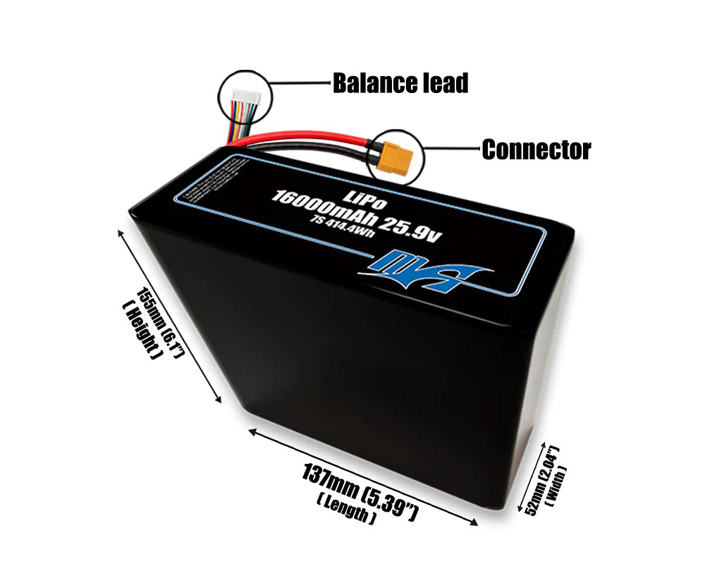 LiPo 16000mAh 7S2P 25.9v Battery Pack