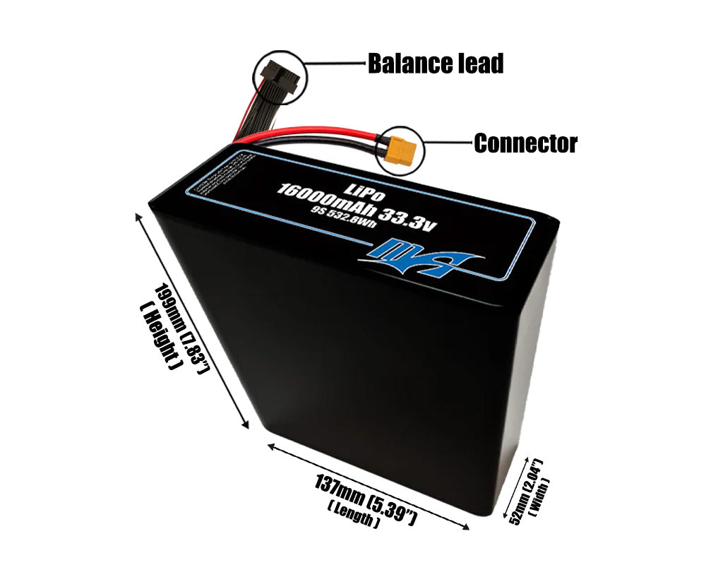 LiPo 16000mAh 9S2P 33.3v Battery Pack