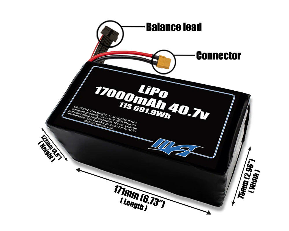 LiPo 17000mAh 11S 40.7v Battery Pack