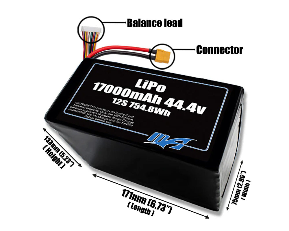 LiPo 17000mAh 12S 44.4v Battery Pack