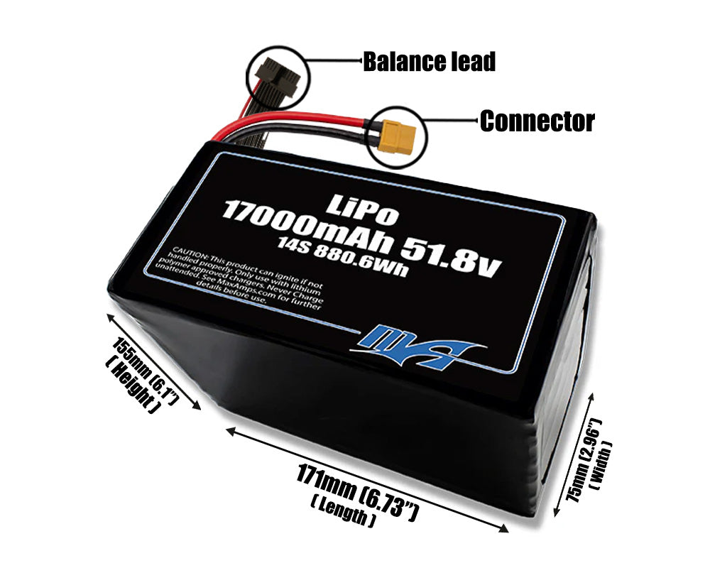 LiPo 17000mAh 14S 51.8v Battery Pack