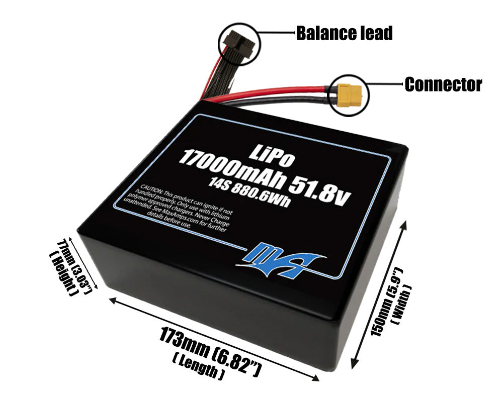 LiPo 17000mAh 14S 51.8v SBS Battery Pack