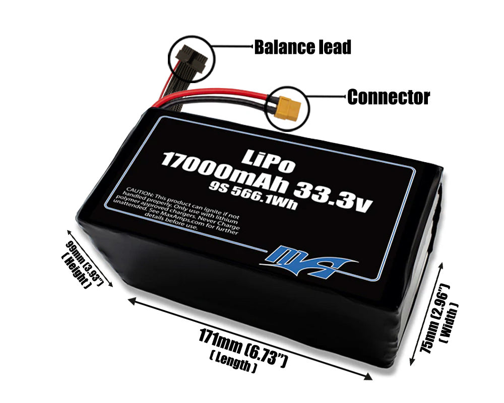 LiPo 17000mAh 9S 33.3v Battery Pack