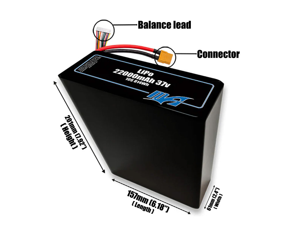 LiPo 22000 10S2P 37v Battery Pack