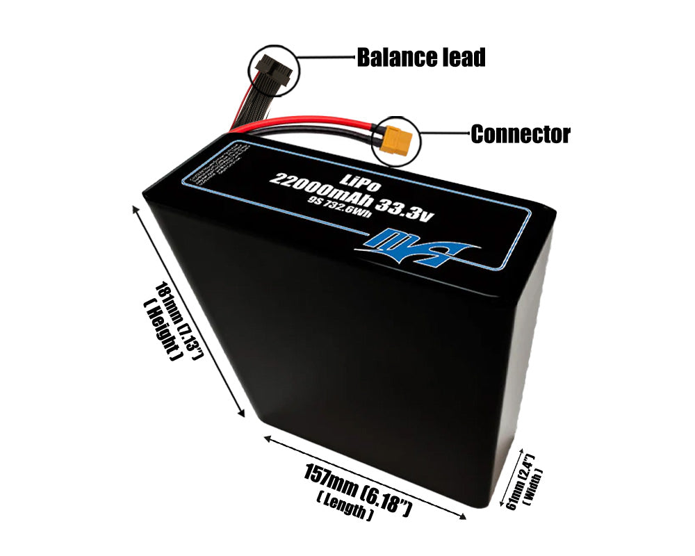 LiPo 22000 9S2P 33.3v Battery Pack