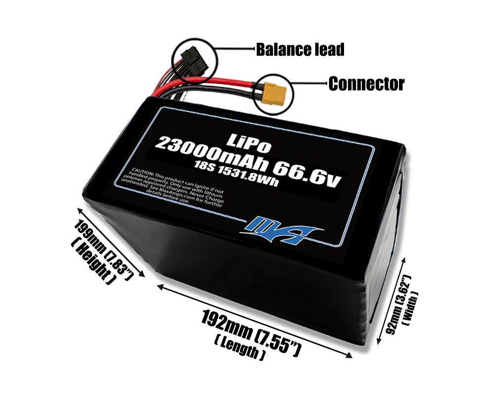 LiPo 23000mAh 18S 66.6v Battery Pack