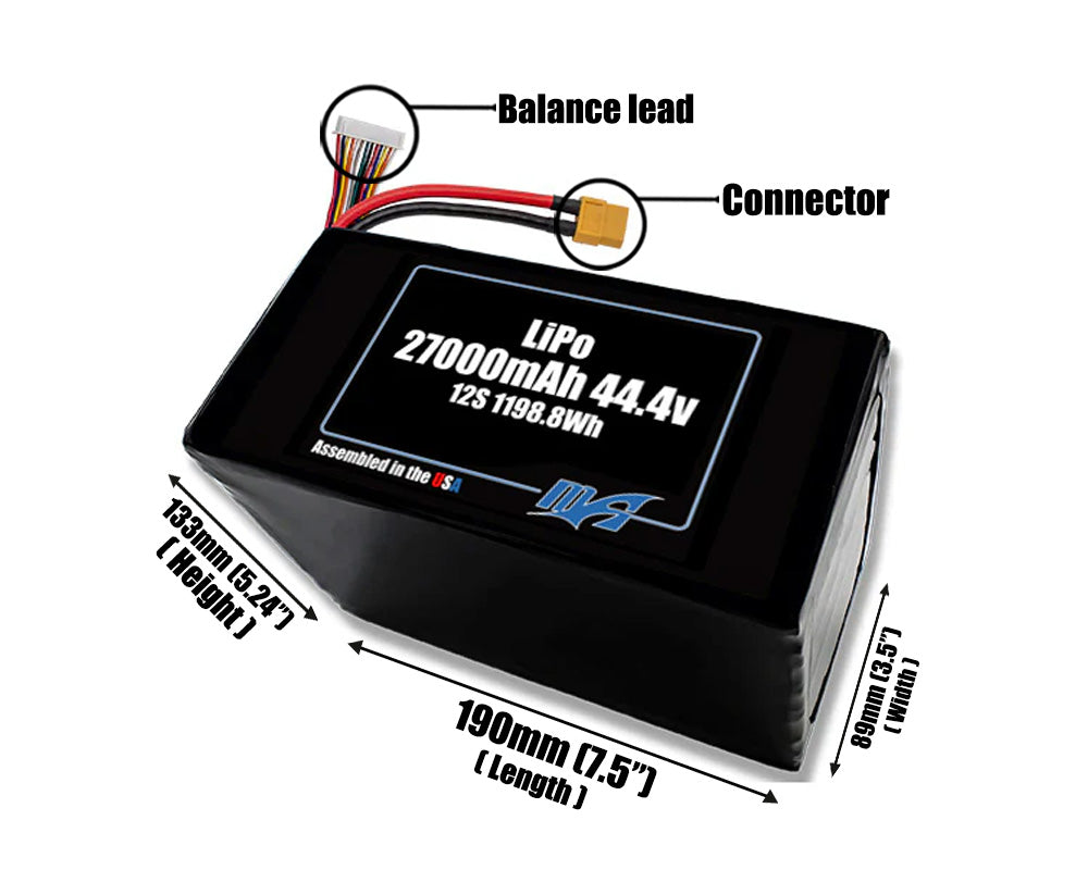 LiPo 27000mAh 12S 44.4v NMC Battery Pack