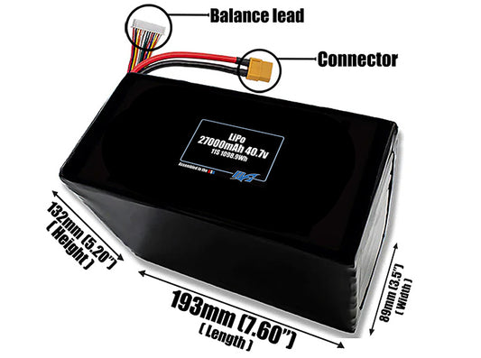 LiPo 27000mAh 12S 44.4v Battery Pack
