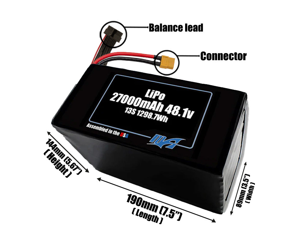 LiPo 27000mAh 13S 48.1v NMC Battery Pack