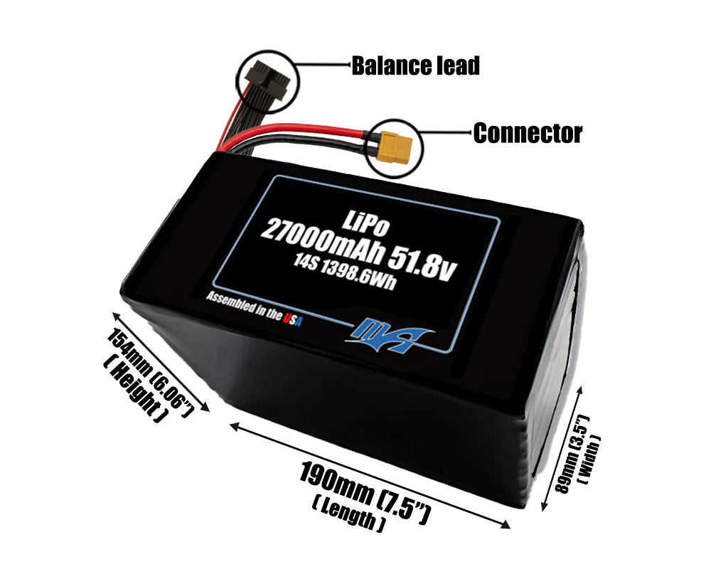 LiPo 27000mAh 14S 51.8v NMC Battery Pack