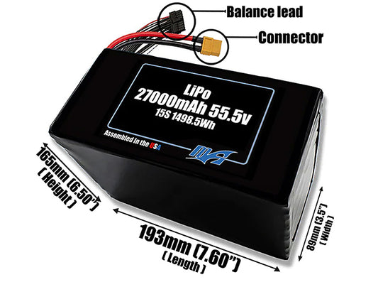 LiPo 27000mAh 15S 55.5v Battery Pack