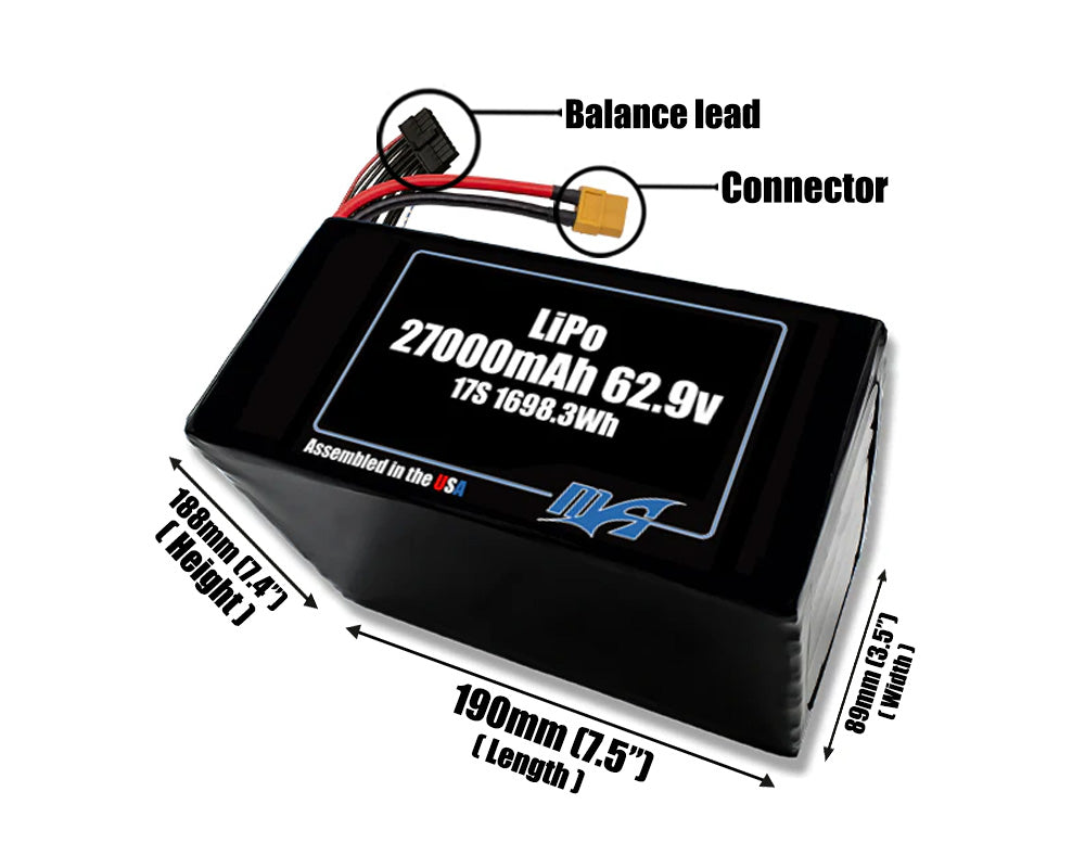 LiPo 27000mAh 17S 62.9v NMC Battery Pack