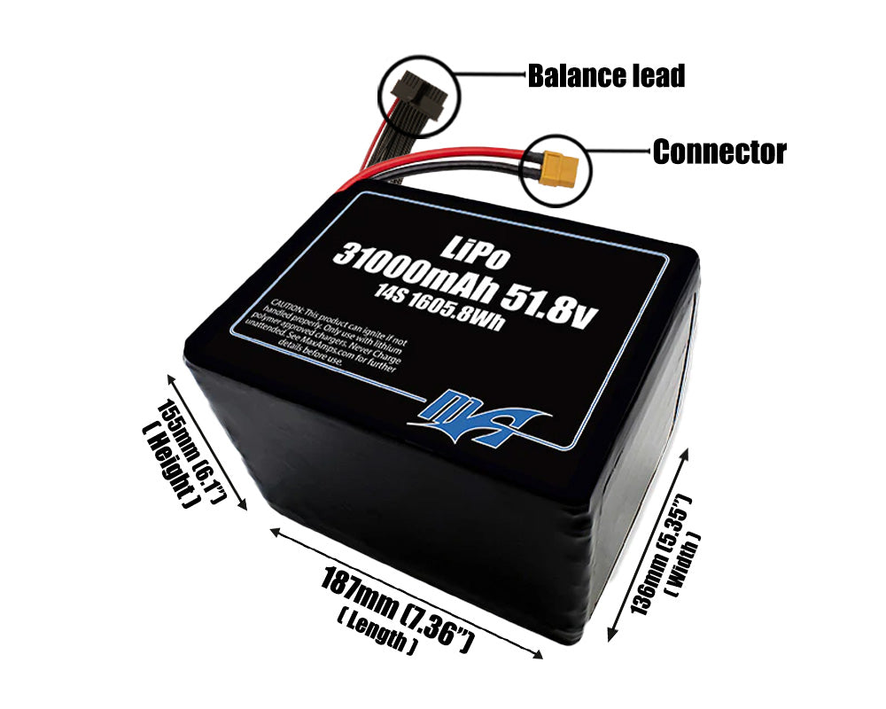 LiPo 31000mAh 14S 51.8v Battery Pack