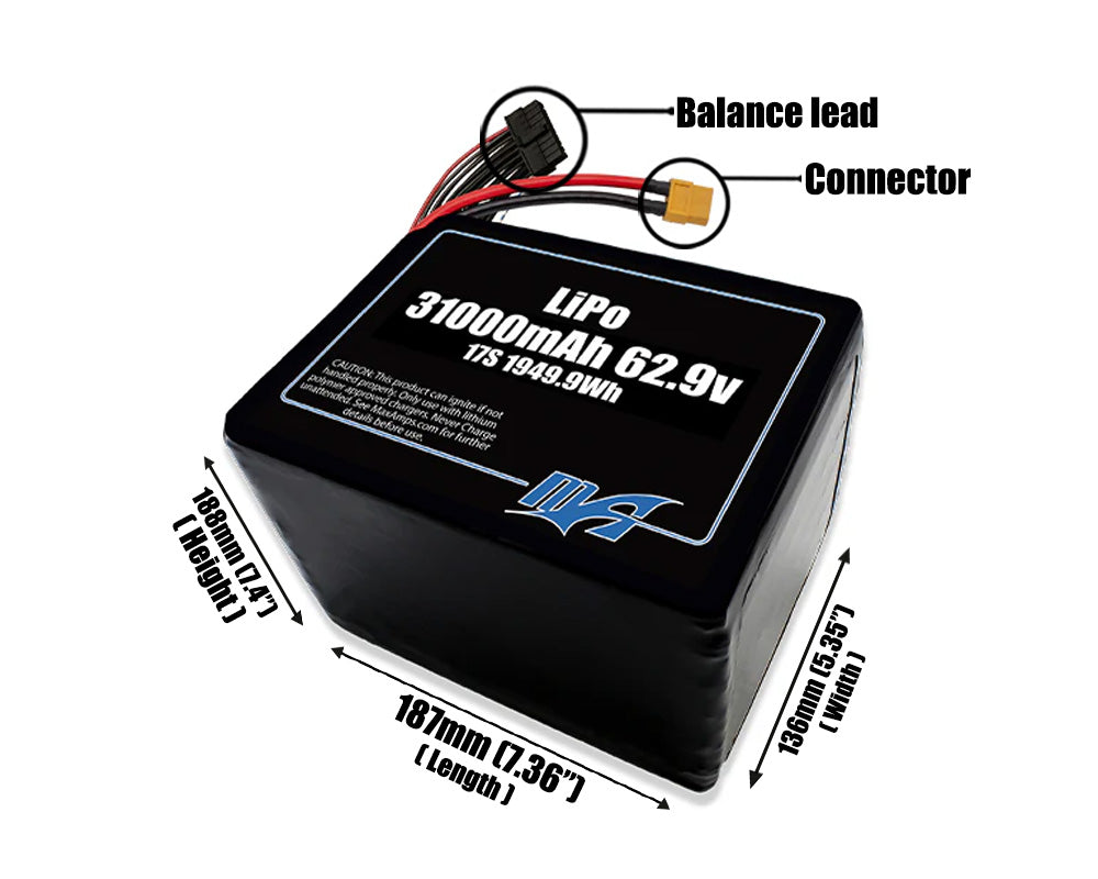 LiPo 31000 17S 62.9v Battery Pack