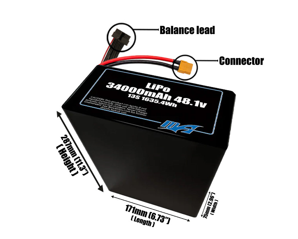 LiPo 34000mAh 13S2P 48.1v Battery Pack